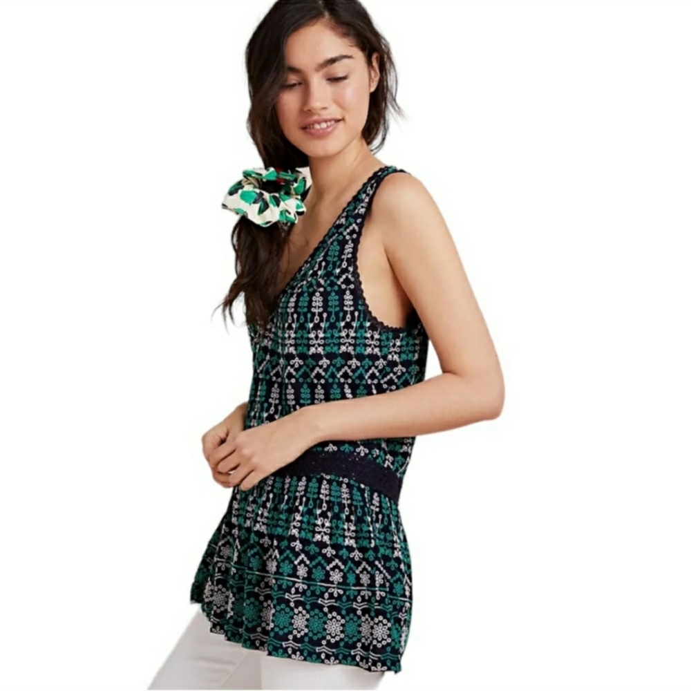 NWT Anthro Maeve Cammie Embroidered Peplum Top